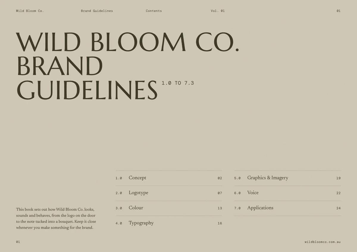 Wild Bloom Co. brand guidelines: Title and contents