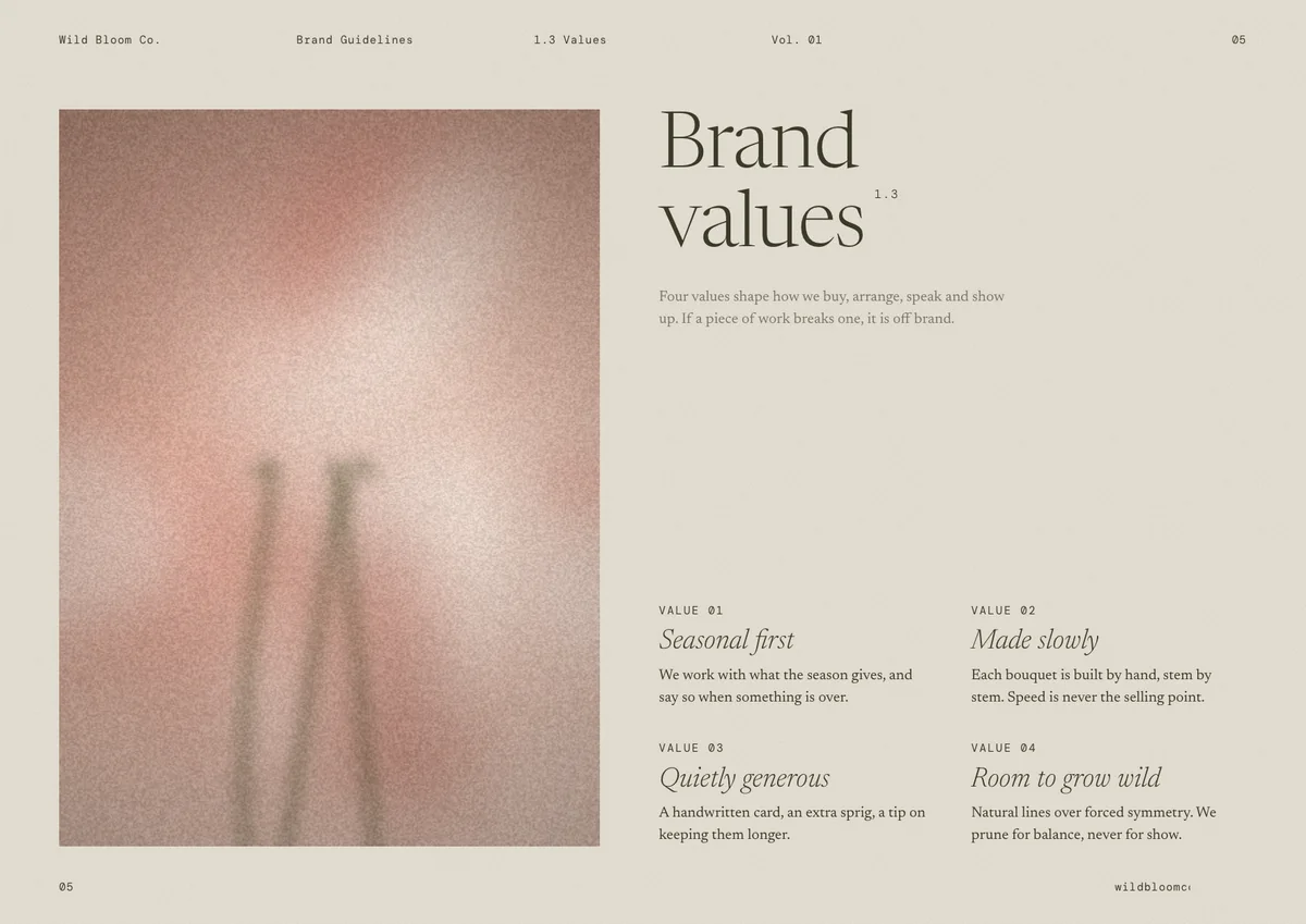 Wild Bloom Co. brand guidelines: Brand values