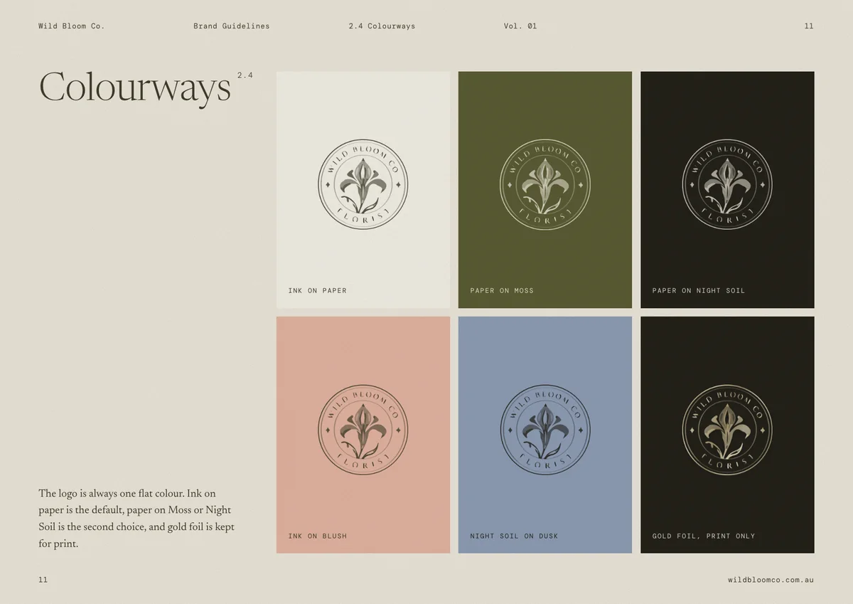 Wild Bloom Co. brand guidelines: Colourways