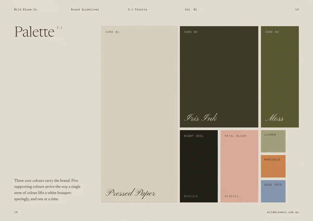 Wild Bloom Co. brand guidelines: Palette