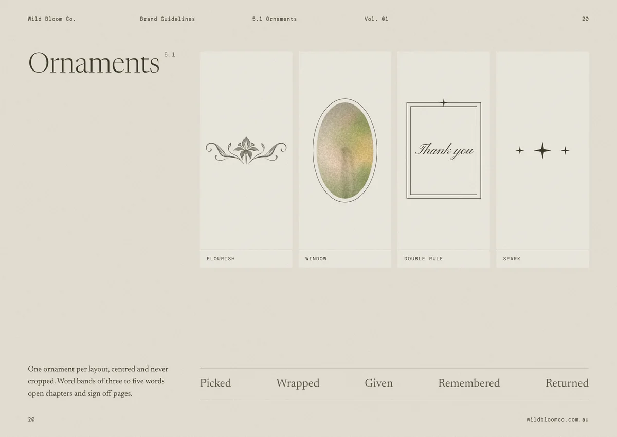Wild Bloom Co. brand guidelines: Ornaments