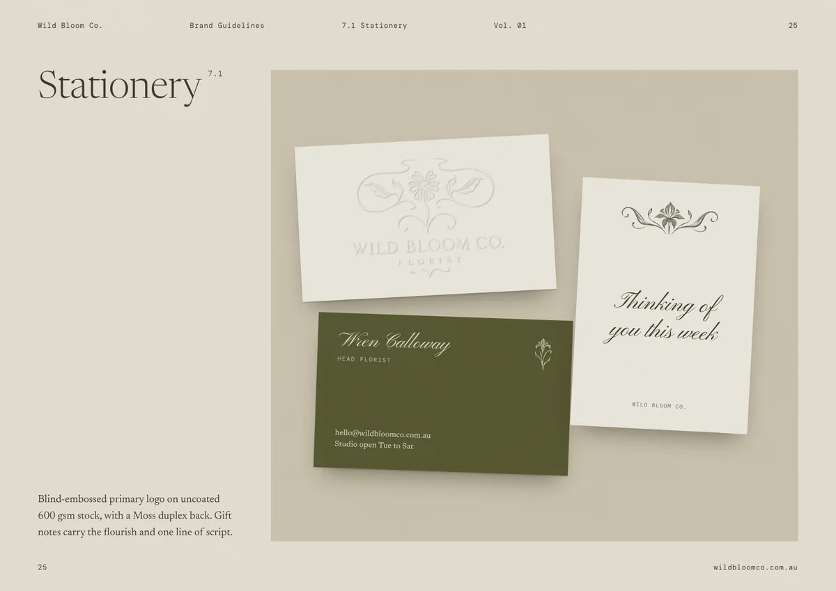Wild Bloom Co. brand guidelines: Stationery
