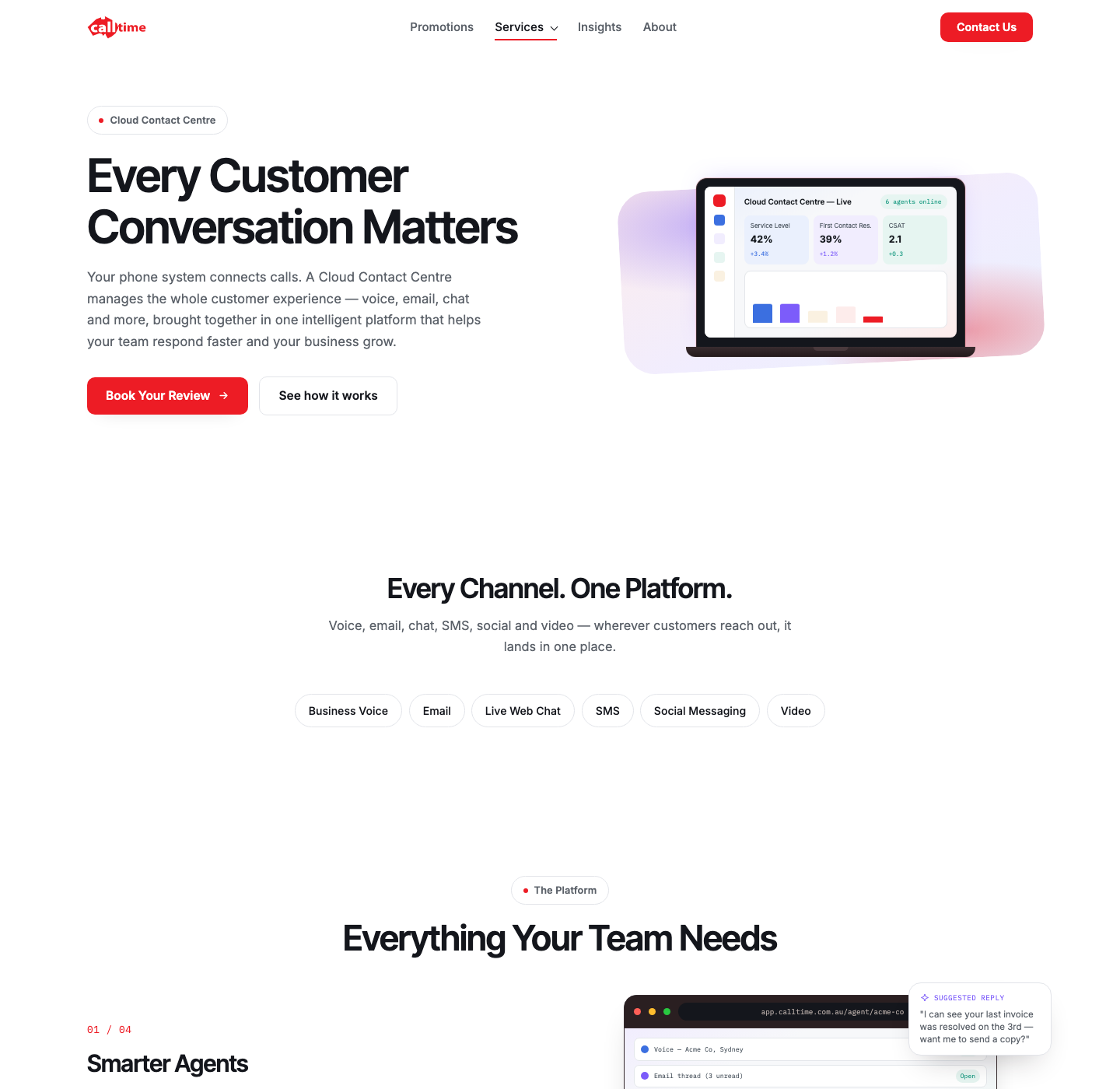 A dedicated page for the flagship Cloud Contact Centre service