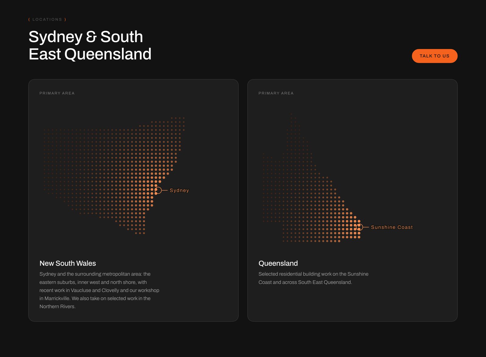 Dot-matrix maps of the New South Wales and Queensland service areas