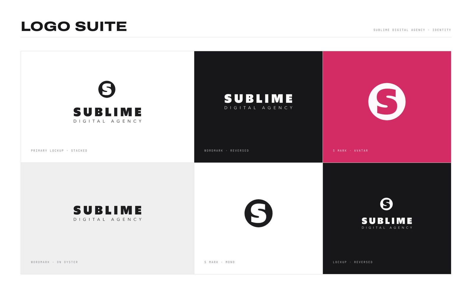 Six lockups across four grounds: stacked, horizontal and the circular S mark
