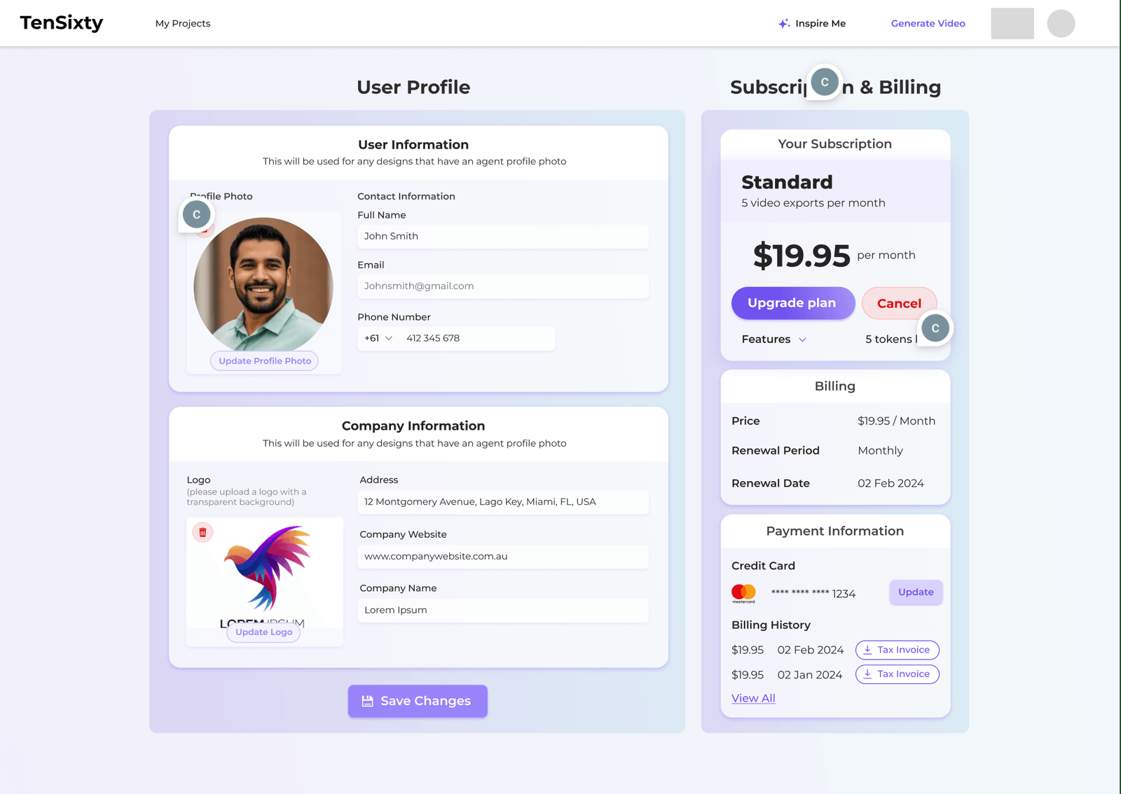 Redesigned user profile and account area